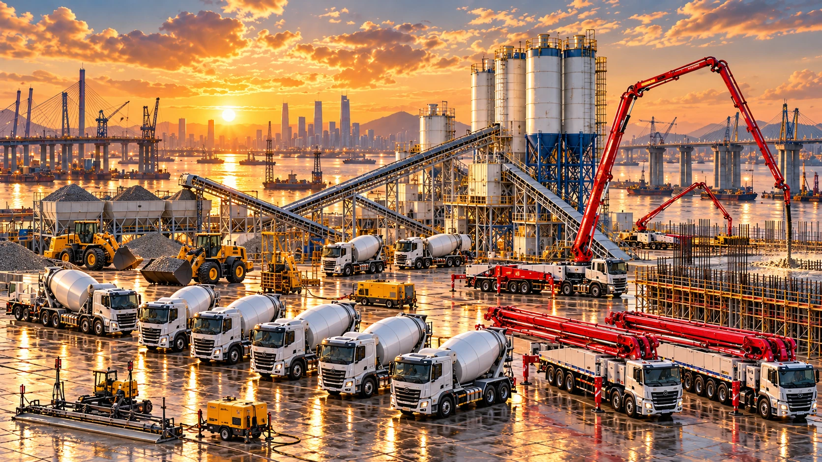 Construction and concrete transport trucks